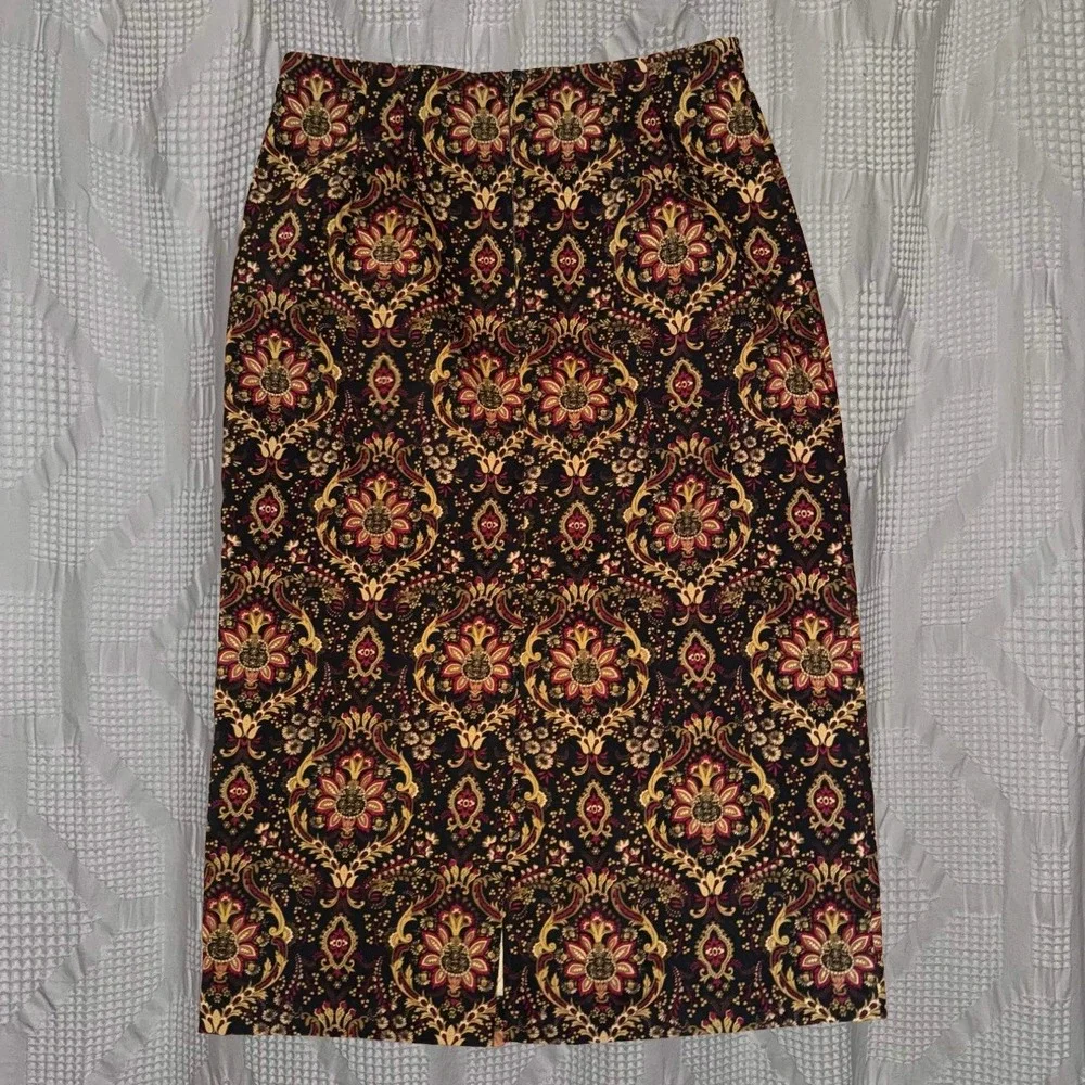 Briggs Midi Skirt Black Gold Damask Floral Boho Western Academia Earthy Fall 16